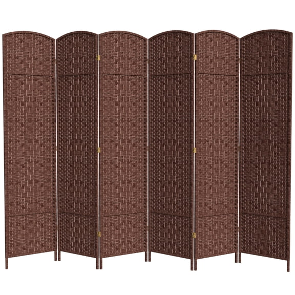 7 ft. Tall Rattan Fiber Diamond Weave Privacy Screen Room Divider - Dark Red - 6 Panels