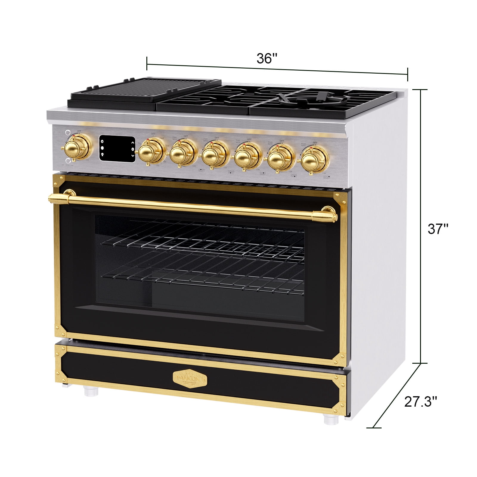 Akicon 36 Inch Freestanding Gas Range with 6 Sealed Burners Cooktop, 5.2 Cu.Ft. Natural Gas/LP Convertible-MBGBGGA1