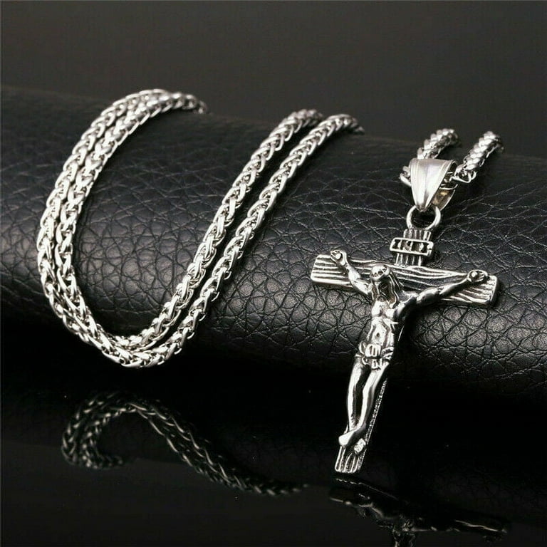 Antique Cross Jesus Christ Crucifix Cross Pendant Chain