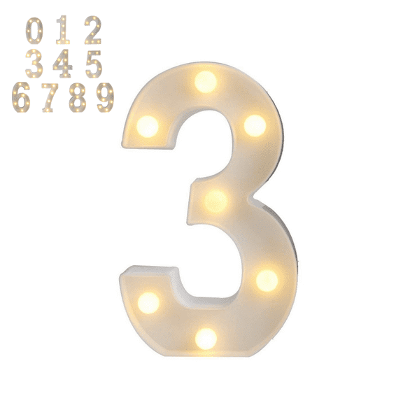 1PC LED Number Sign Light, Battery‑Operated Digital Lamp, Warm Light Table Decor for Birthday Party Event, Without battery, Number 3