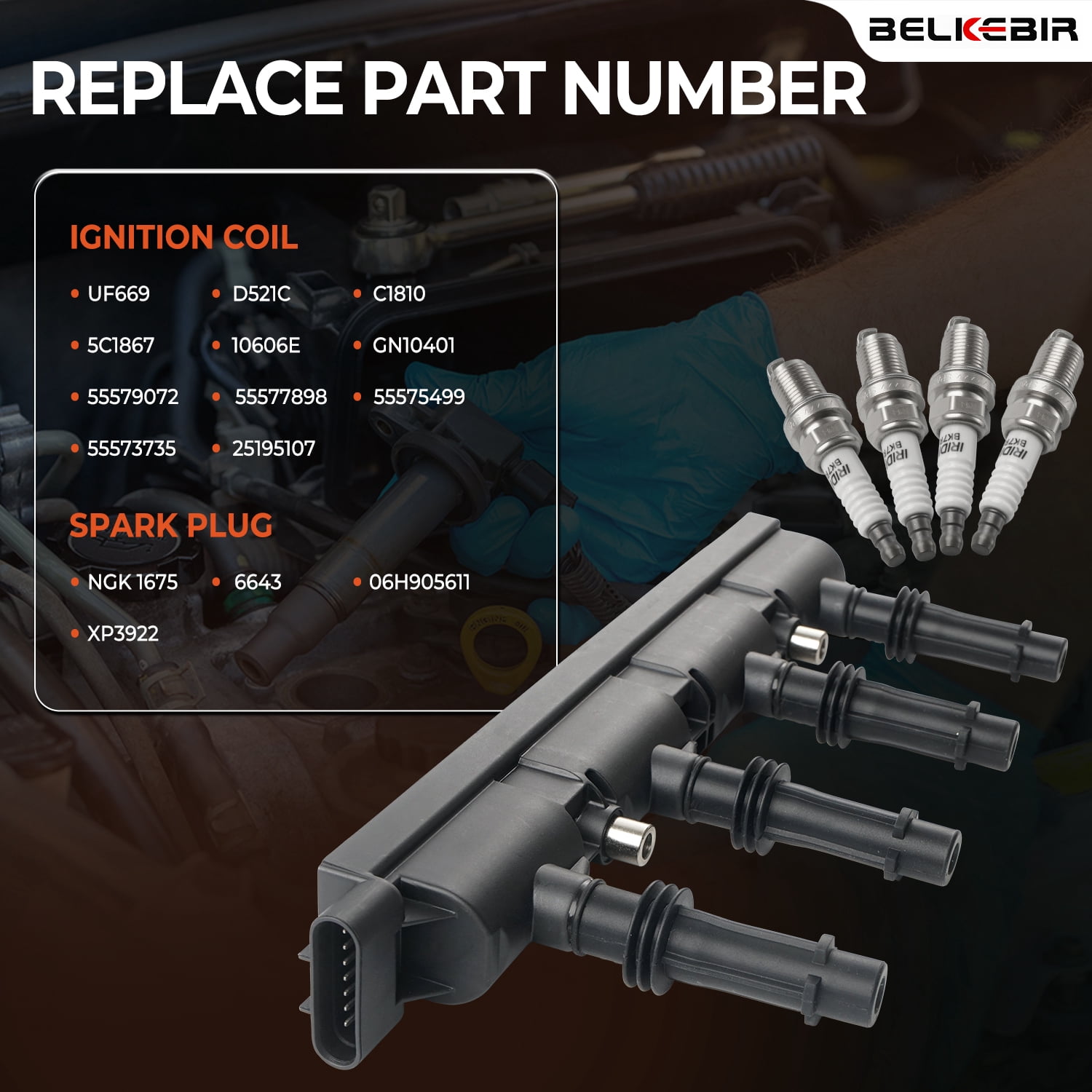 Ignition Coil Pack & Iridium Spark Plug Compatible with 1.4 2011-2015 Chevy Cruze, 2012-2020 Sonic, 2015-2021 Trax, 2011-2015 Volt, 2014-2016 Cadillac ELR, 2013-2021 Buick Encore Replace UF669 & 1675