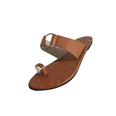 

Inkach Womens Shoes Rivets Soft Flat Heel Sets Toes Cloth Sandals Flip Flop