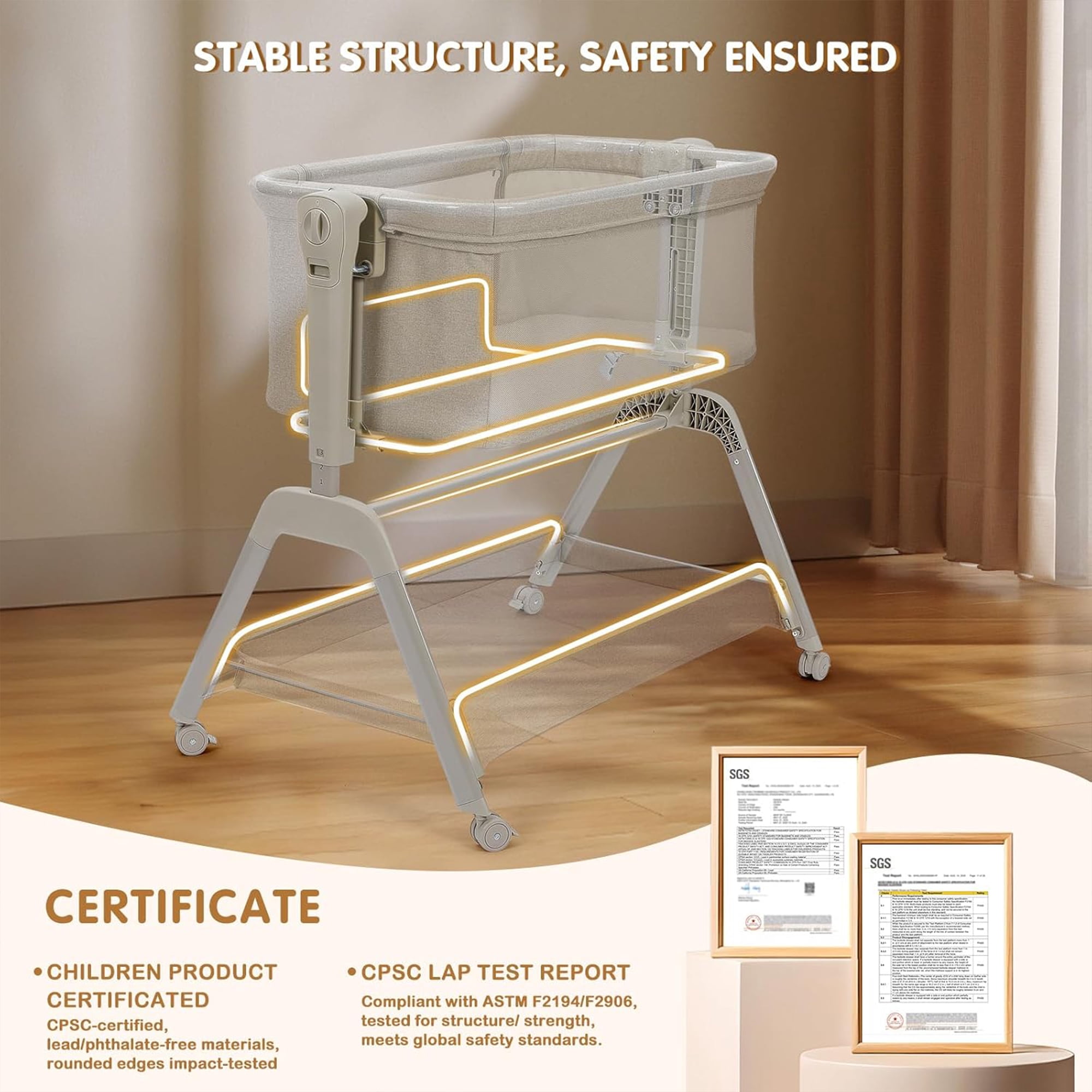 Ezebaby Baby Bassinet Bedside Sleeper, 3-in-1 Rocking Bassinet, Breathable Full-Mesh Baby Crib with 6 Height Adjustable and Lockable Wheels for Newborns