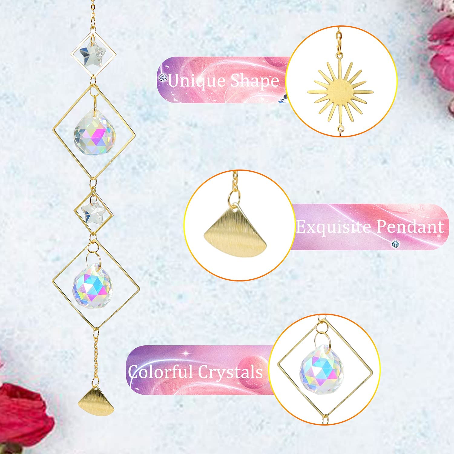 1 Piece Colorful Crystals Suncatcher Hanging Sun Catcher with Chain Pendant Ornament Crystal Balls for Window Home Garden Christmas Day Party Wedding Decoration - image 2 of 6