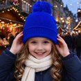 thumbnail image 5 of Cethrio Girls Pom Pom Beanie Hats, Outdoor Soft Warm Ribbed Knit Winter Hats Blue Size 2-12 Years, 5 of 7