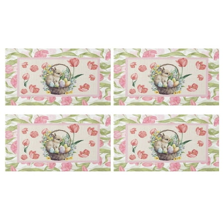 

2024 Easter And Linen Placemats Light Dining Table Fabric Insulated Table Mats Rabbit Printed Placemats Easter Decorations