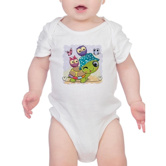 Cute Cartoon Turtle And Owls Bodysuit Infant -Image by Shutterstock, Newborn