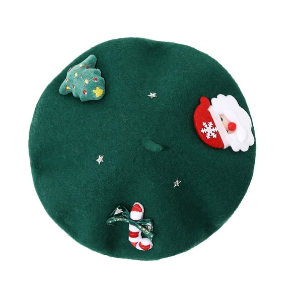 Christmas Wool Beret Hat French Beret Cap Winter Warm Beanie Cap Christmas Tree Headwear for Women and Gi`rls