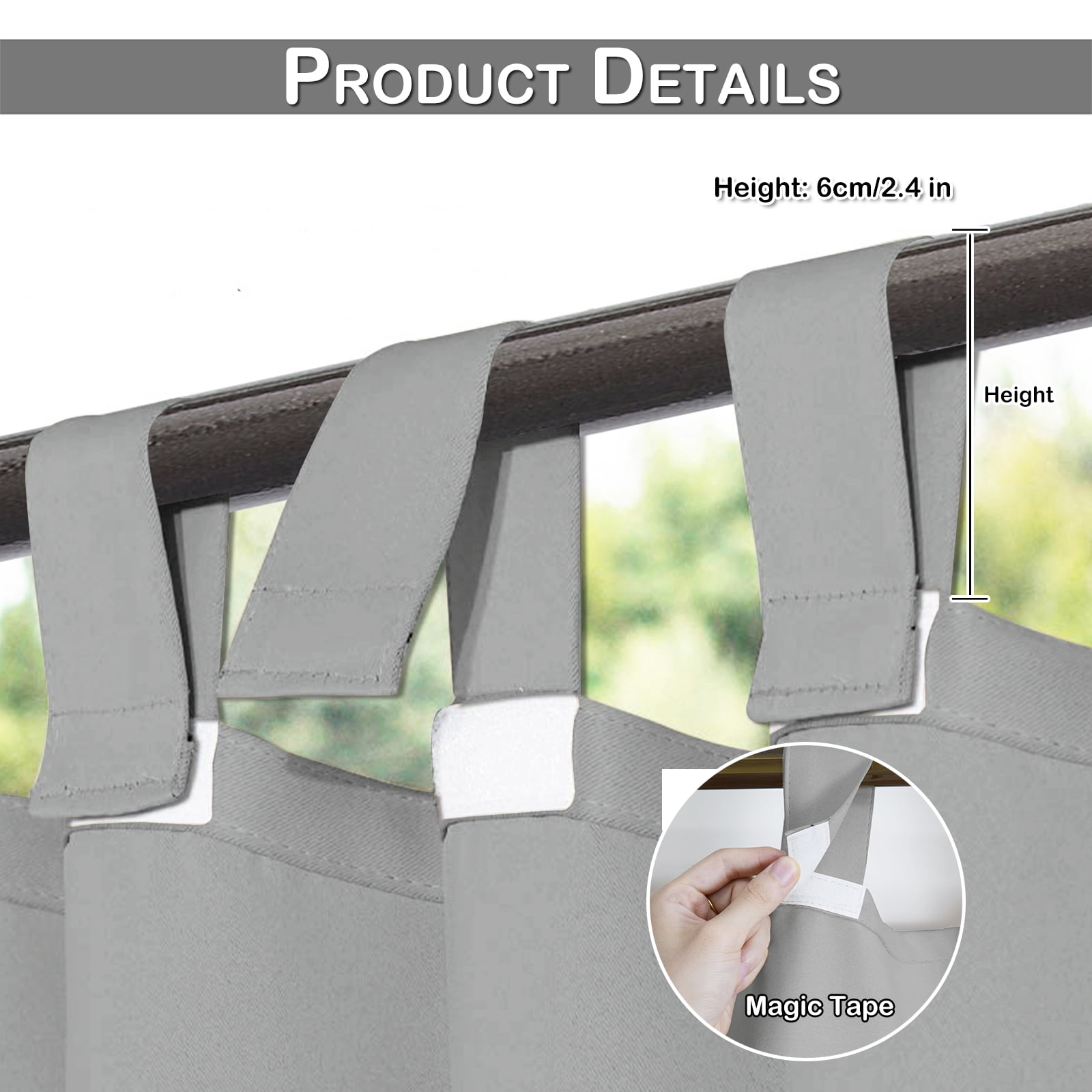 DONGPAI Extra Wide Outdoor Curtain for Patio Waterproof, Detachable Sticky Tab Top Thermal Insulated Privacy Outdoor Dividers for Porch, 1 Panel, 100''x 84'', Gray