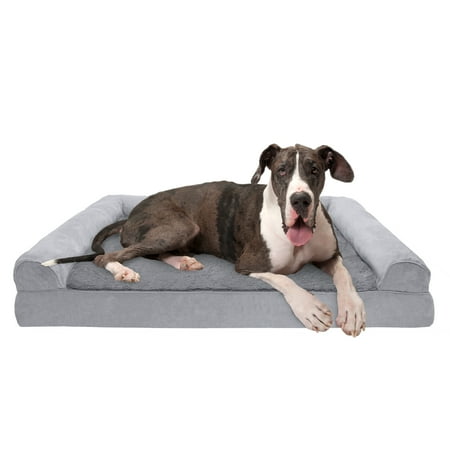 UPC: 0842229116151 | FurHaven Pet Products Plush & Suede Memory Top Sofa-Style Pet Bed for Dogs & Cats – Gray Jumbo Plus