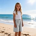 thumbnail image 6 of HAOTAGS Girls Shorts,Button Front Breathable Casual Striped Knee-Length Shorts Black 10, 6 of 8