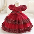thumbnail image 4 of Gubotare Toddler Flower Girl Dresses for Wedding Girls Tie Back Short Sleeve Ruffle Hem Casual Elegant Dresses (Red,Size 4-5 Years), 4 of 6