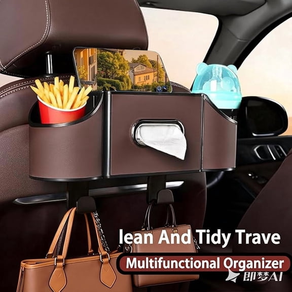KSPEED Backseat Car Organizer, 4 in 1 Multifunctional Car Back Seat Storage Organizer with Tissue Box, 2 Cup Holders, Phone Stand and Hooks, Automotive Seat Back Organizers