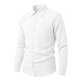 thumbnail image 4 of Havenx Men's Linen Shirts Long Sleeve Button Down Dress Shirt with Pocket Collared Shirts Classic Casual Business Regular Fit Top,White 2XL, 4 of 5