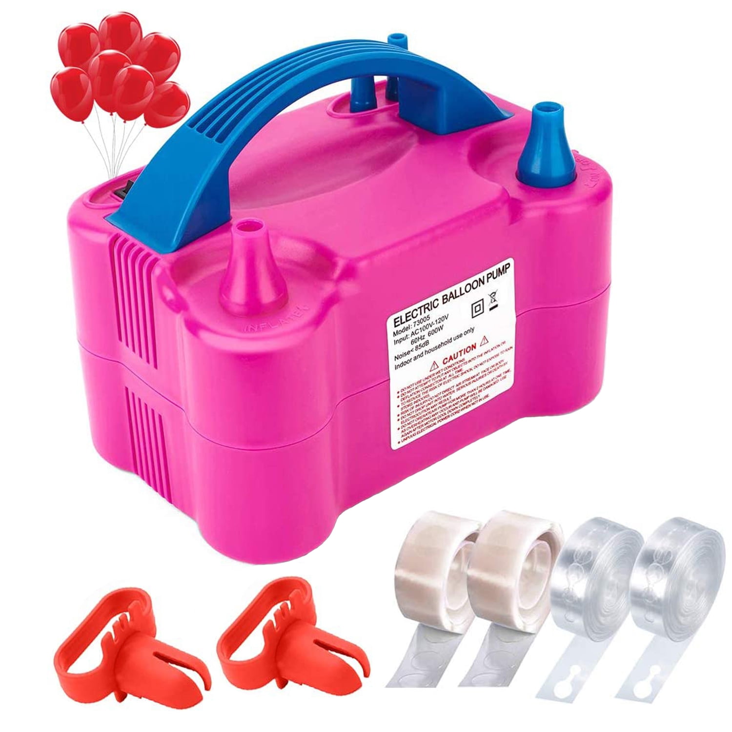 Air pump electric balloon pump portable pump double nozzle pink butterfly air pump 110V electric balloon blowing/inflating machine with multi-purpose hose extension pipe and nozzle inflatable sofa swimming pool buoy compression bag party decoration air pum 