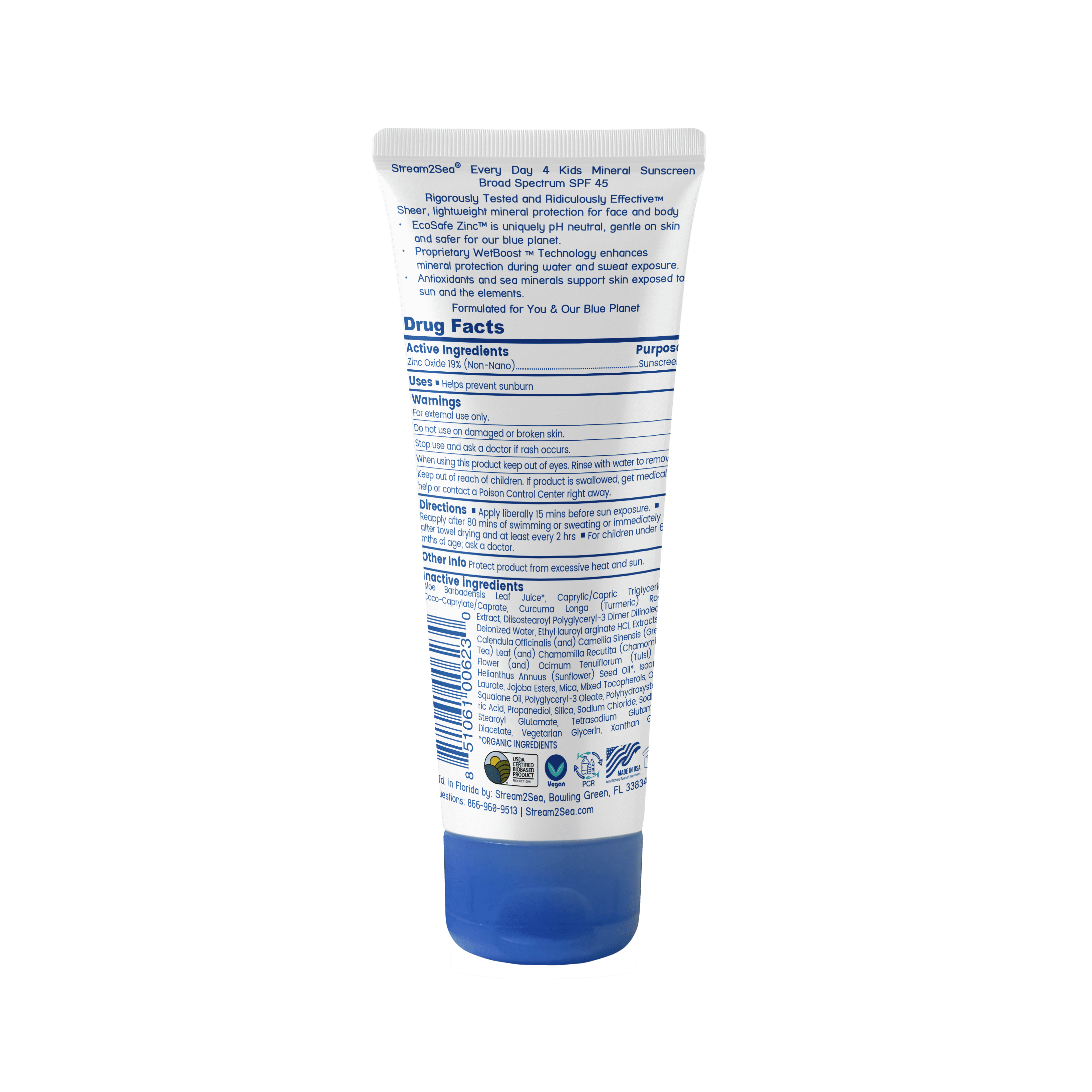 Stream2Sea SPF 45 Biodegradable Reef Safe Kids Mineral Sunscreen, Paraben Free -  2.5 fl oz