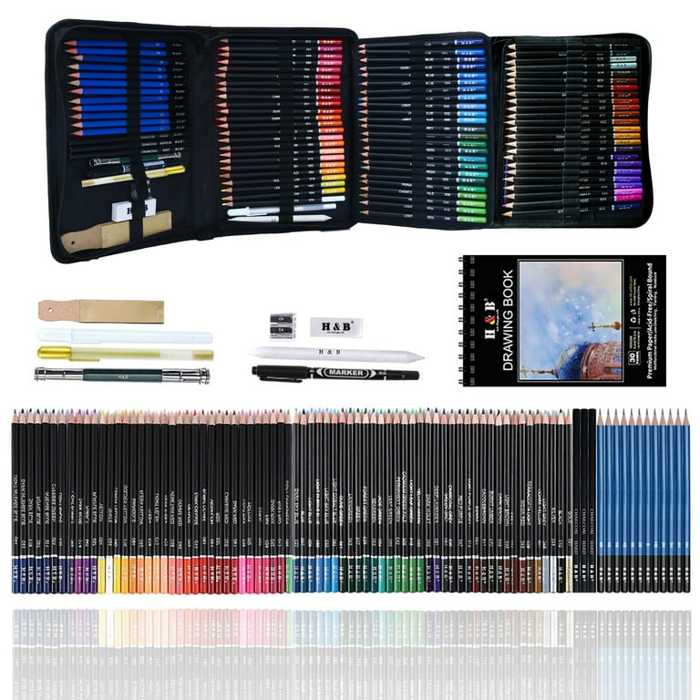 Drawing Pencils Set, 97Pcs Professional Sketch Pencil Set in Zipper Carry  Case, Art Supplies Drawing Set with Graphite Charcoal Sticks Tool Sketch  Book for Adults Kids Drawing Sketching 