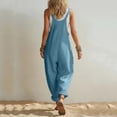 thumbnail image 6 of TEAJOPSUU Women's Cotton Blend Jumpsuits Casual Summer Overalls with Pockets Loose Sleeveless Wide Leg Rompers Sky Blue, 6 of 7