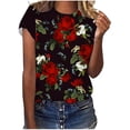 thumbnail image 1 of Tops con estampado de flores de manga corta con cuello redondo para mujer Pompotops  hkajfhjk463036, 1 of 5