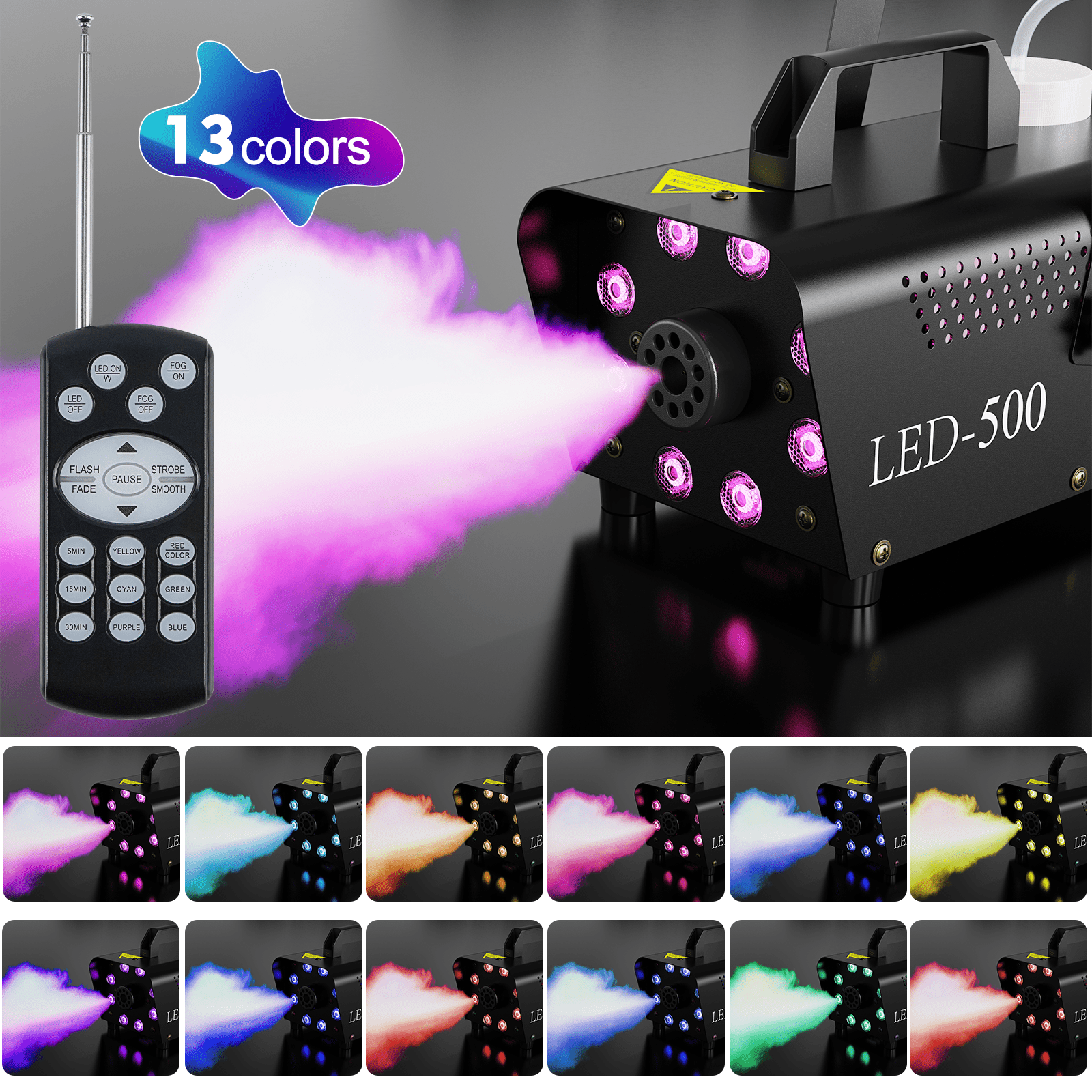DIGITNOW Halloween Smoke Machine, Remote Controlled, 3 Stage LED Lights