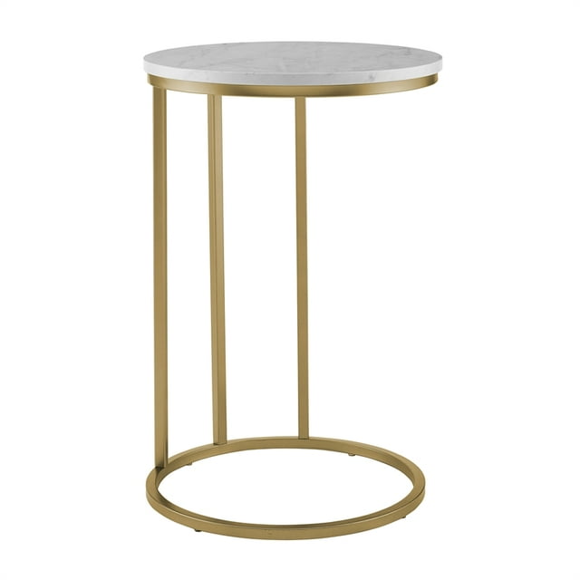 Pemberly Row 16" Table Basse Ronde en Métal Moderne avec Plateau en Faux Marbre en Or
