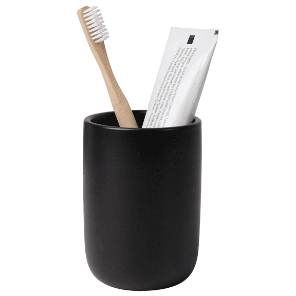 BosilunLife 14oz Matte Ceramic Toothbrush Holders, Calcination at 1280℃, Recyclable Toothbrush Cup for Bathrooms Counter Organizer (Black)