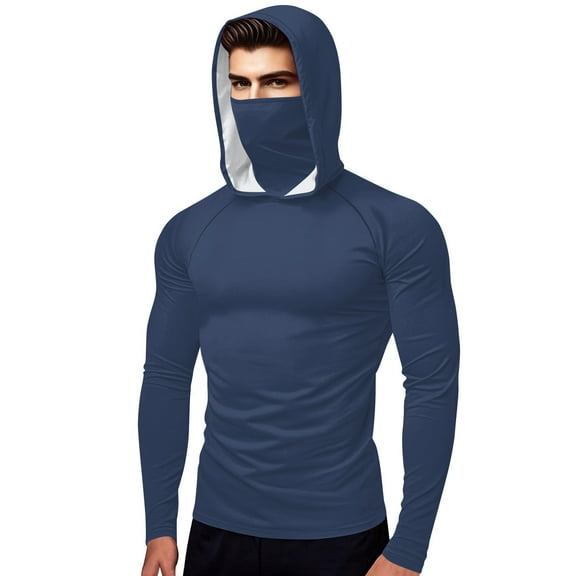 Men's Summer Hoodies Sun Protection Face Mask Unisex Running Climbing Fishing Workout Casual Ice Slik Lightweight Plain Long Sleeve Sweatshirts S-5XL