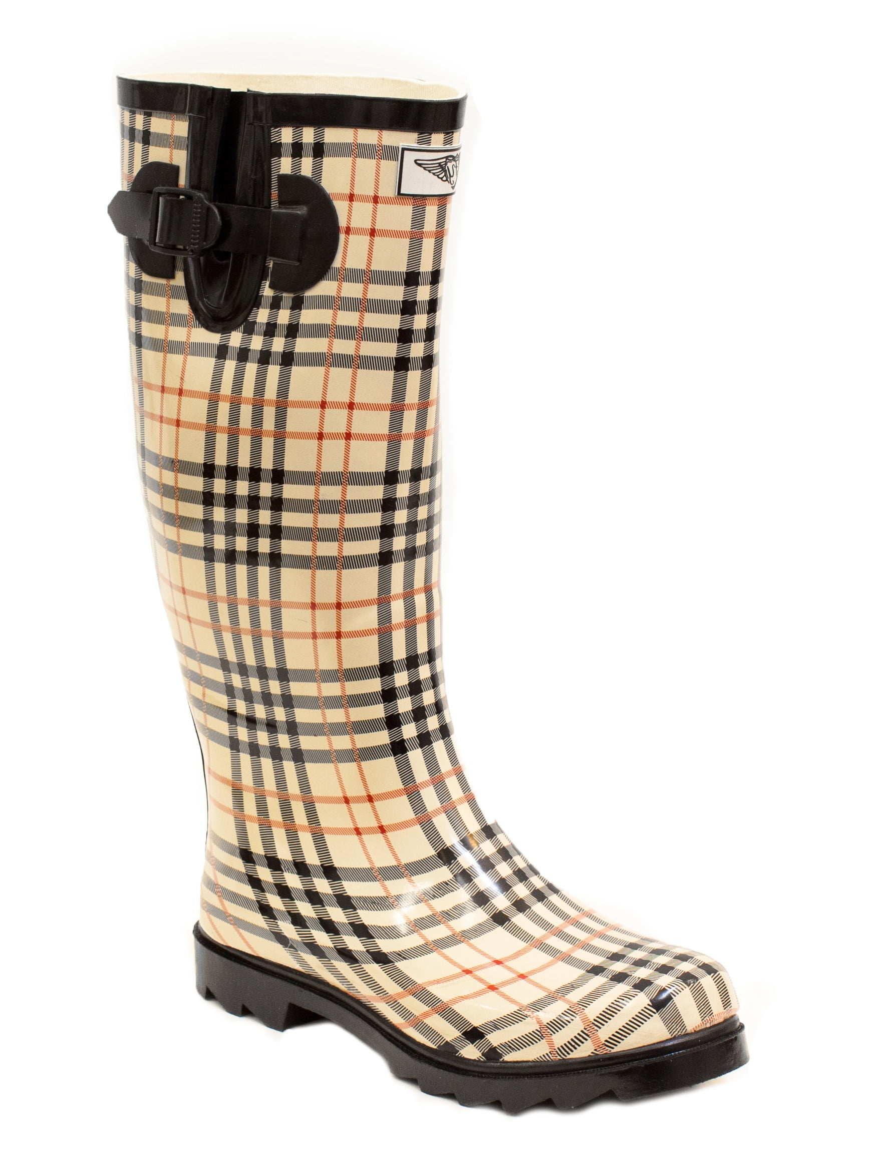 Women Rubber Rain Boots with Cotton Lining, Checkered Plaid