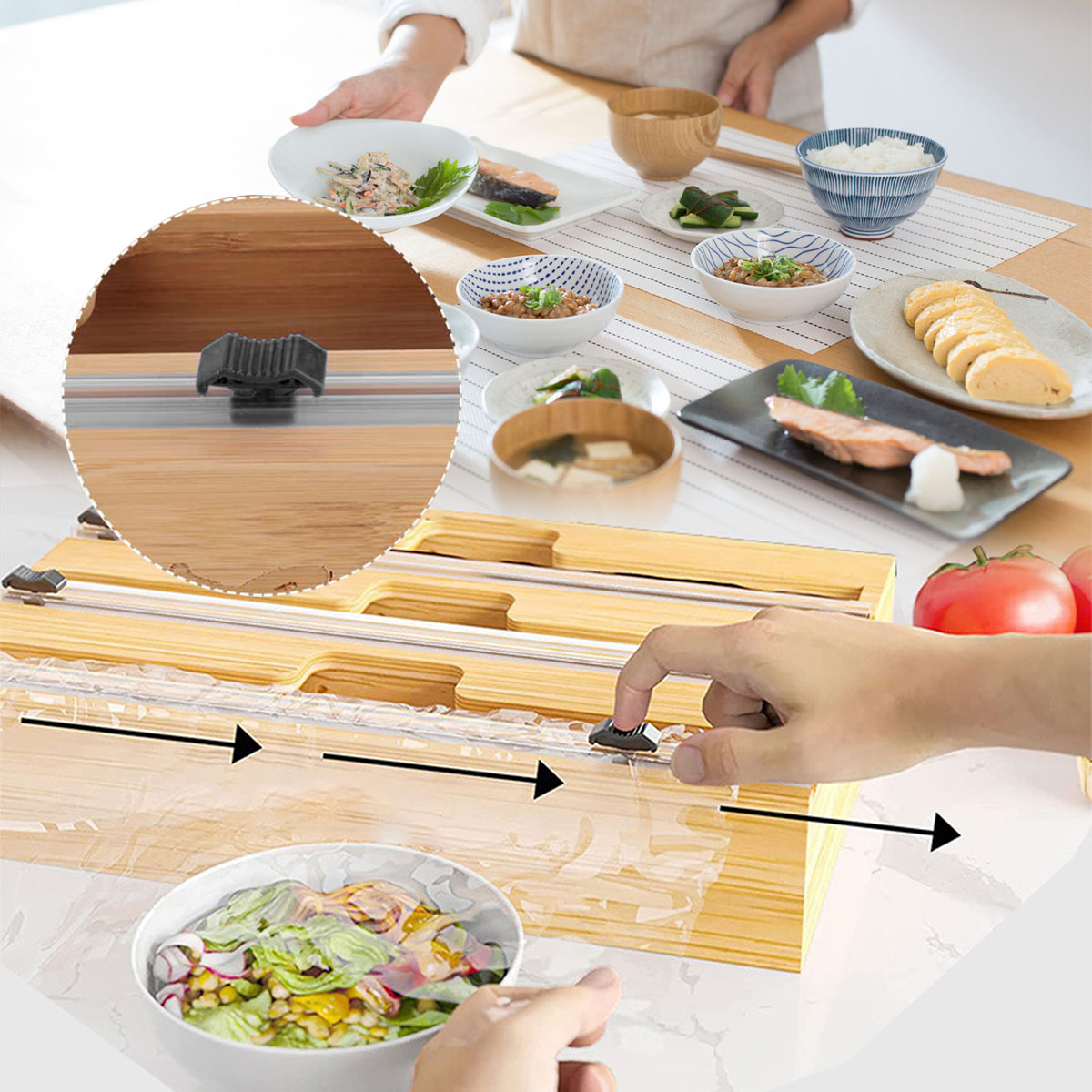 Buy 2/3 grids Bamboo Plastic Wrap Dispenser 2 in 1 Aluminum Foil and Wax Paper,Wrap Dispenser