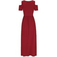 thumbnail image 4 of EIMELI Robe d'Été pour les Femmes Été Froid Épaule Imprimé Floral Élégante Maxi Robe Longue Robe de Poche Robes Polyester Rouge S, 4 of 5