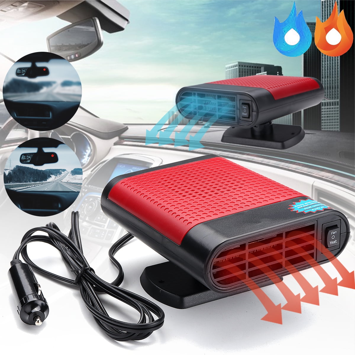 150W 3 in 1 12V Car Heater Portable Car Truck Fan Heater Defroster Demister Heating Warmer