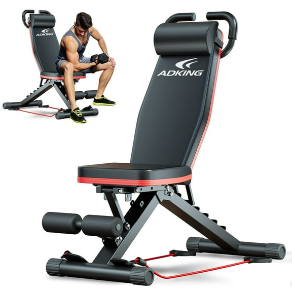 RICAN Foldable Weight Bench with Resistance Bands, Adjustable Weight Bench for Full Body Workout, Strength Training Bench for Home Gym, 1000 lbs