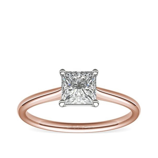 1.00 T.C.W Princess Shape Natural Diamond Latest Design Solitaire Wedding Ring for Ladies Solid 14K Rose Gold Size 8