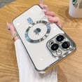 thumbnail image 1 of Magnetic Plating Case For iPhone 15 14 16 13 12 11 Pro Max With Camera Lens Protector Glass For Magsafe Wireless Charger Cover Silver For iPhone 15, 1 of 6