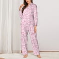 thumbnail image 2 of Picia Ribbon Bow Pattern Women’s Long-Sleeve Sleepwear Set - Soft 2-Piece Loungewear with Pockets, Comfy PJs for Relaxing Nights-Medium, 2 of 7