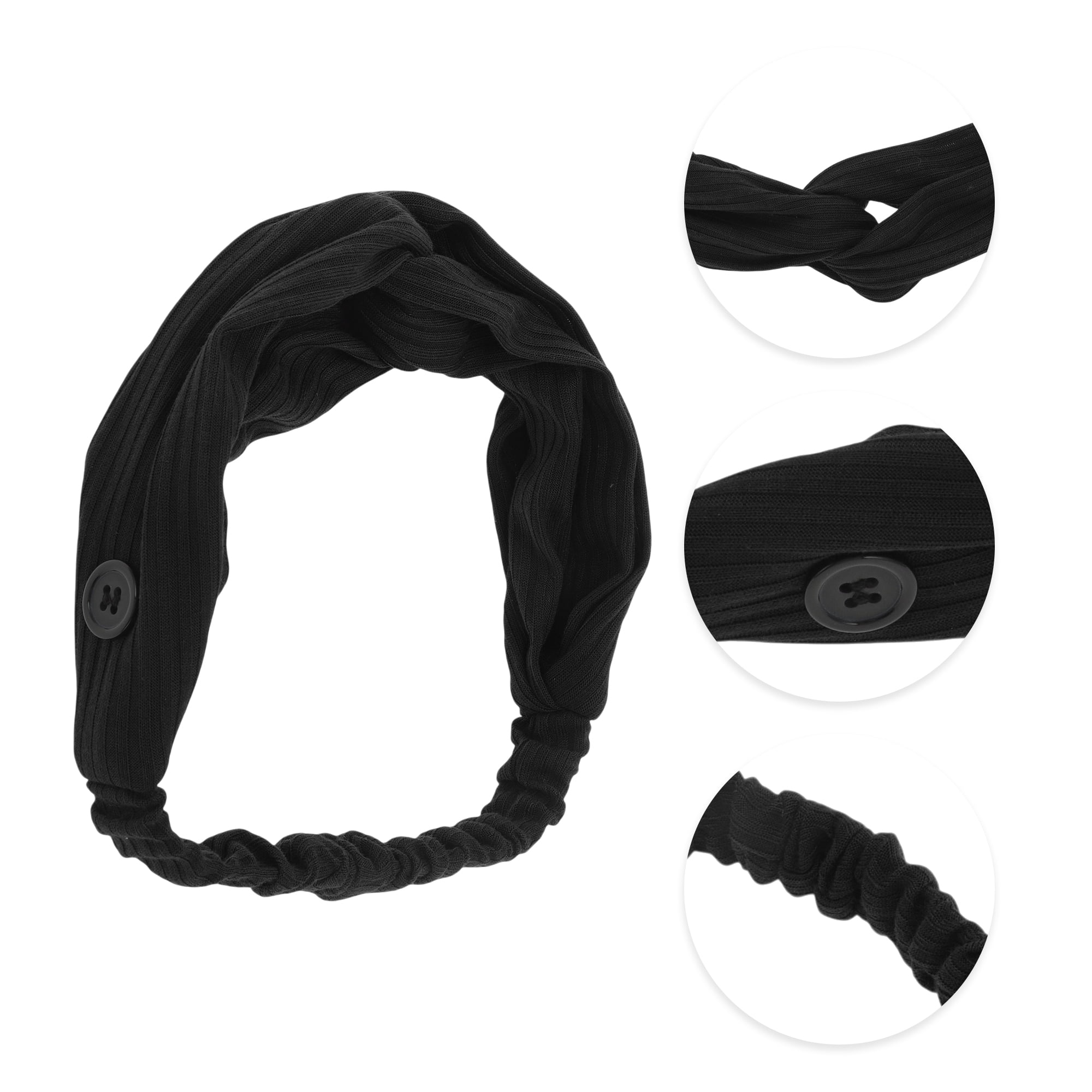 Unique Bargains Button Stripe Elastic Headwrap 1 Pc Black