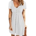 thumbnail image 4 of Vestido con botones delanteros y cuello en V Vestido frontal con botones de cintura alta y manga corta para mujer Primavera Verano Blanco S, 4 of 6