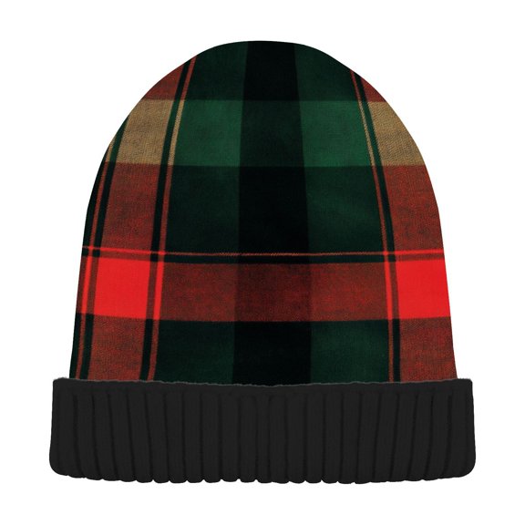 JSTEL Red Green Tartan Check Beanie for Women Men Winter Hat Reversible Skull Knit Cap