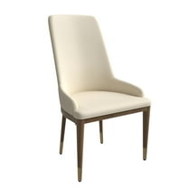 LeisureMod Modern Dining Chair Upholstered in Leather with Brown Rubberwood Legs Accent Kitchen Room Side Chairs Viva Series in Light Taupe