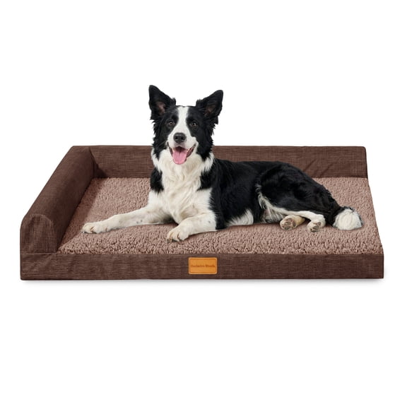 Exclusivo Mezcla L-Shaped Pet Couch Bed with Removable and Washable Cover 36"x24", Orthopedic Dog Bed for Medium Dogs with Non-Slip Bottom, Brown