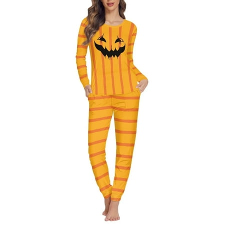 

Pzuqiu Stylish Nightwear for Women Pajama Set of 2 Pack Loose Fitting Long Pants Comfortable Size 2XL Loungewear Round Neck Outfits Casual PJ Creepy Bats Stripe Graphic for Halloween Day