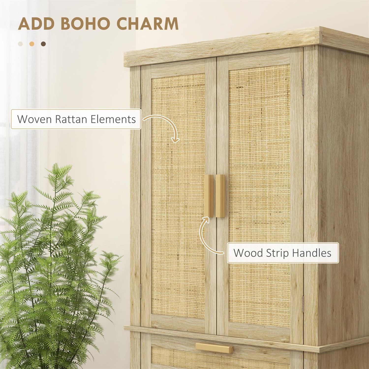 Demi Bonn 72" Tall Kitchen Cabinet with Rattan Doors and Drawer, 5-Tier Shelves, Adjustable, Spacious Storage for Home Organization, Beige