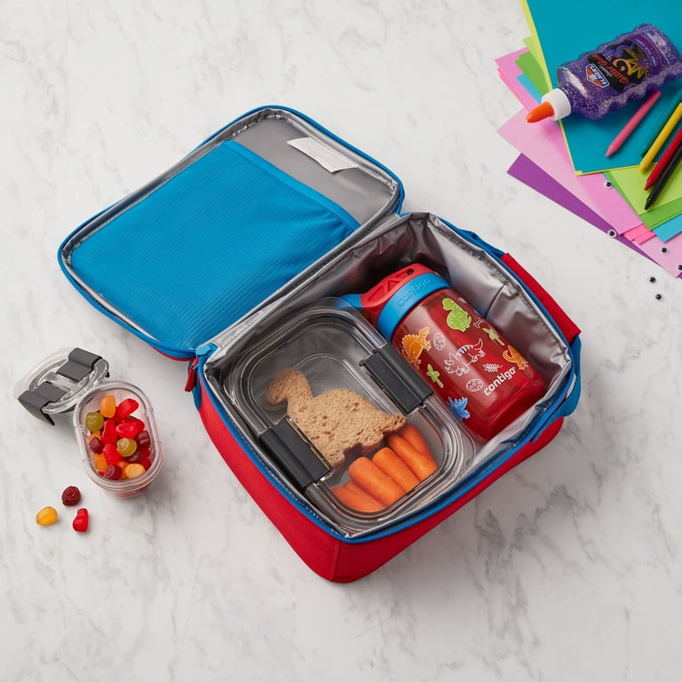 Contigo Kids Insulated Reusable Lunch Box with Antimicrobial Protected  Liner and Water Bottle Holder, Watermelon Red and Blue Poppy with Little  Dino Heard 