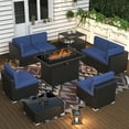 thumbnail image 1 of 9 Piece Patio Furniture Set with 44" Propane Gas Fire Pit Table, Outdoor Sectional Conversation Set Wicker Rattan Sofa Set with Storage Side Table & Coffee Table, 1 of 7