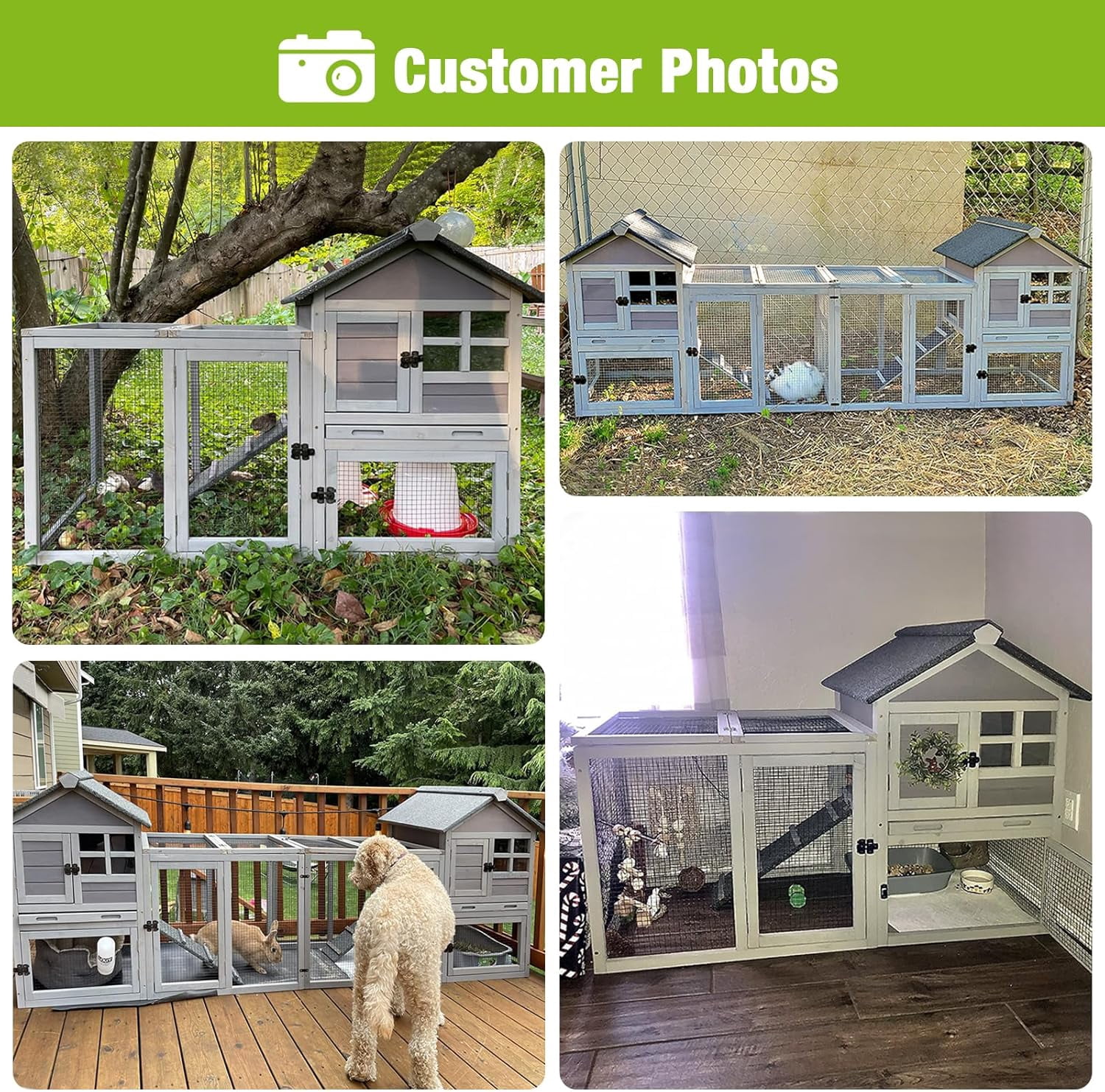 BUTINGLALE Rabbit Hutch Chicken Coop Expandable Indoor Bunny Cage Outdoor Guinea Pig Cage with Run 51.6" L