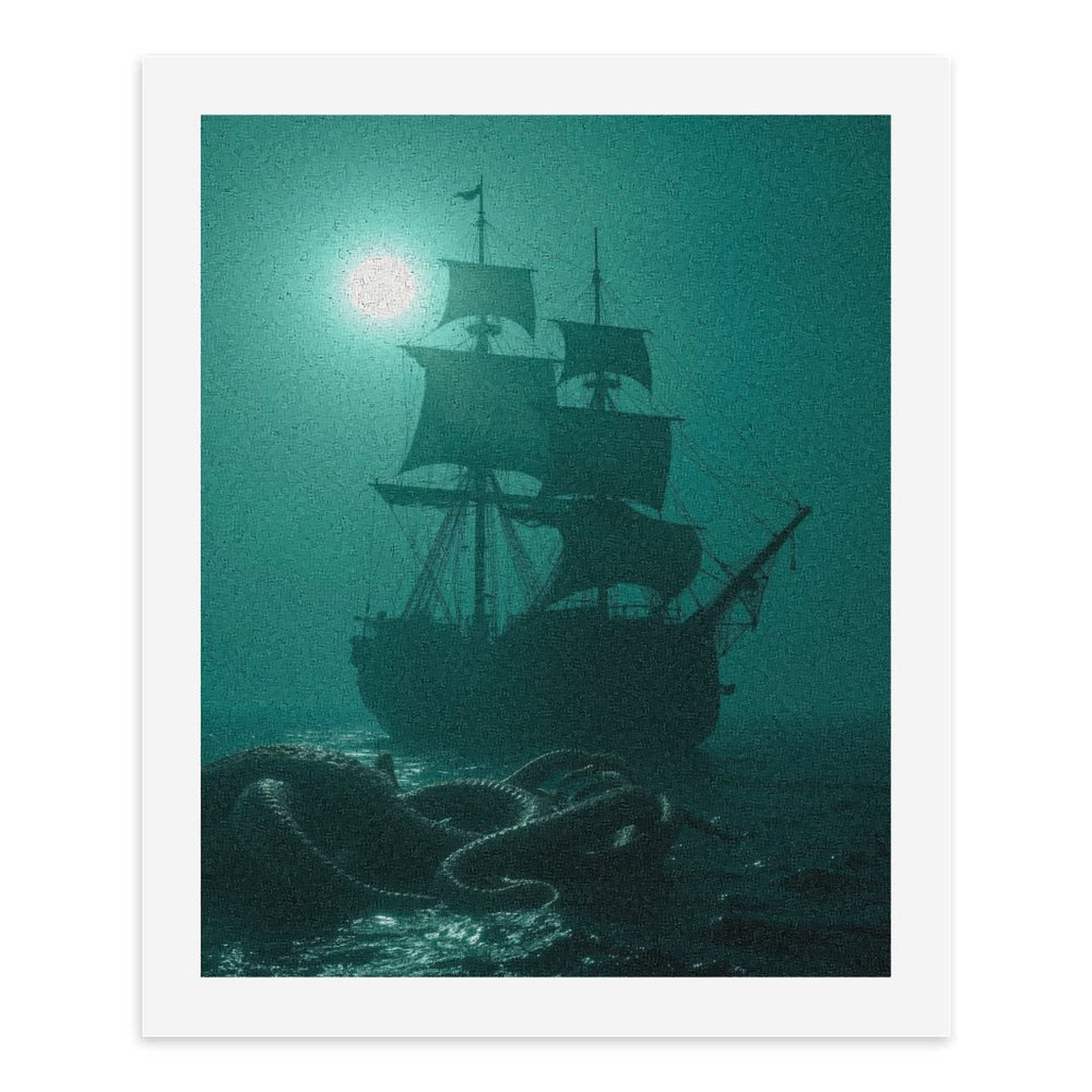 Paint By Numbers Kit for Adults Beginner - DIY Sailing Ship Tentacles Moonlit Ocean Canvas Painting Kits for Adults, Frameless Paint By Number for Adults for Home Wall Decor 16x20 Inch