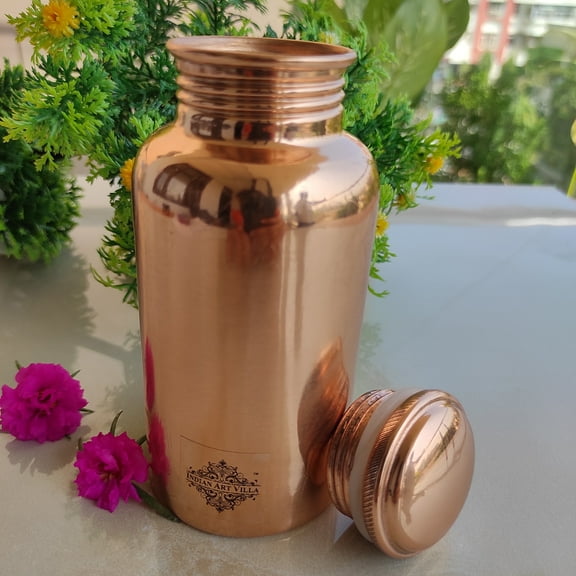 Indian Art Villa Copper Plain Design Small Water Bottle, Brown, Drinkware, 10 oz