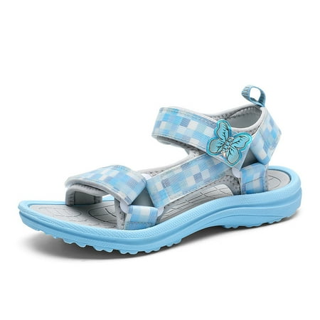 

Girls Cute Casual Elegant Colorful Palid Print Sandals With Butterfly Decoration Lightweight Breathable Beach Shoes With Hook And Loop Fastener For Summer