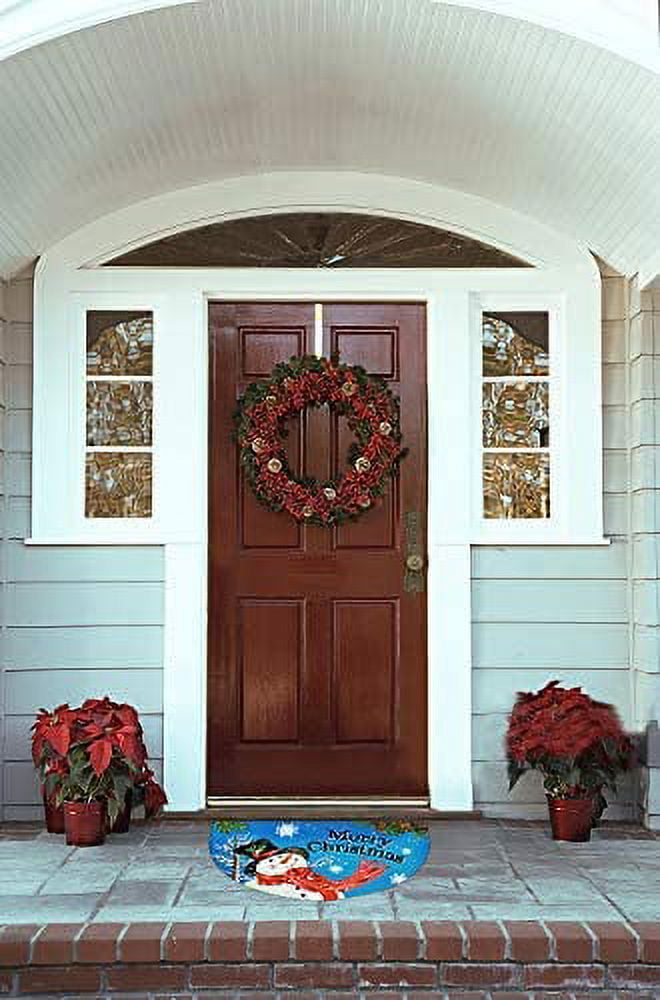 Half Round Rubber Door Mat, Decorative Indoor Outdoor Christmas Doormat Non Slip Front Door Mat, Easy to Clean Low Profile Mat for Entry Patio Garage High Traffic Areas, 17.7" x 29.5" (Xmas Doormat)