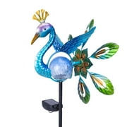 Peacock Wind Spinner with Solar Lights Outdoor, Metal Wind Spinners with Stake Wind Sculpture for Gaeden, Patio, Lawn, Decor